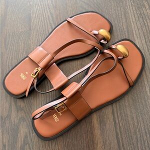 Zara Brown Leather Slingback Toe-Ring Sandals size 8 1/2 - 39EU